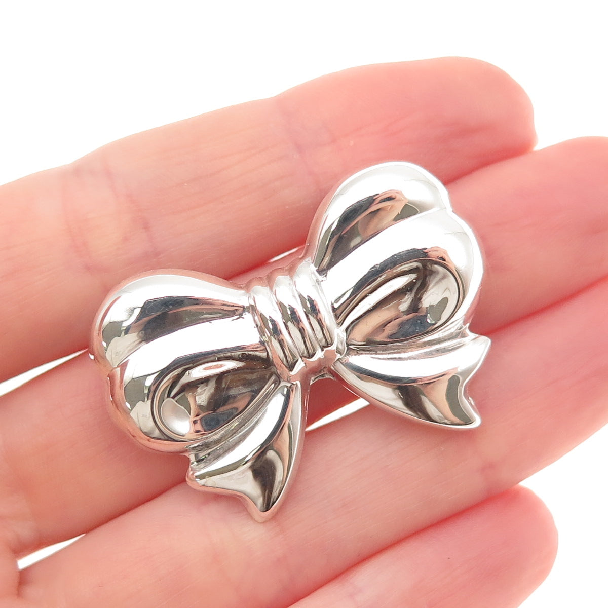 925 Sterling Silver Vintage Ribbon Bow Pin Brooch