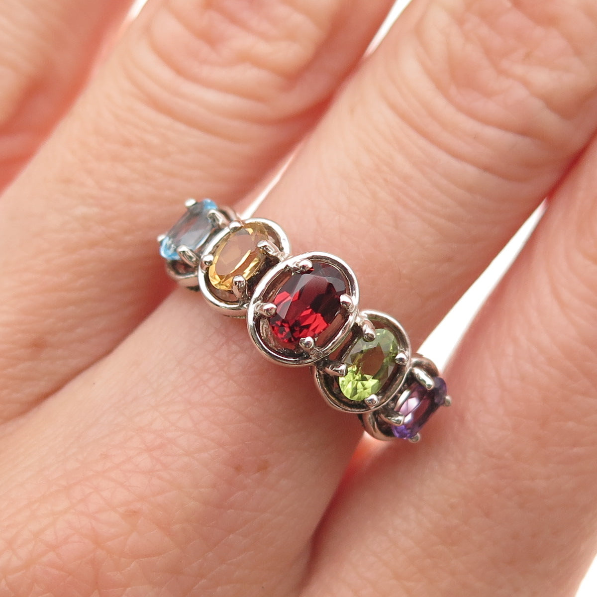 CJC Criterion Sterling Vintage Topaz Amethyst Citrine Peridot Garnet Ring Size 8