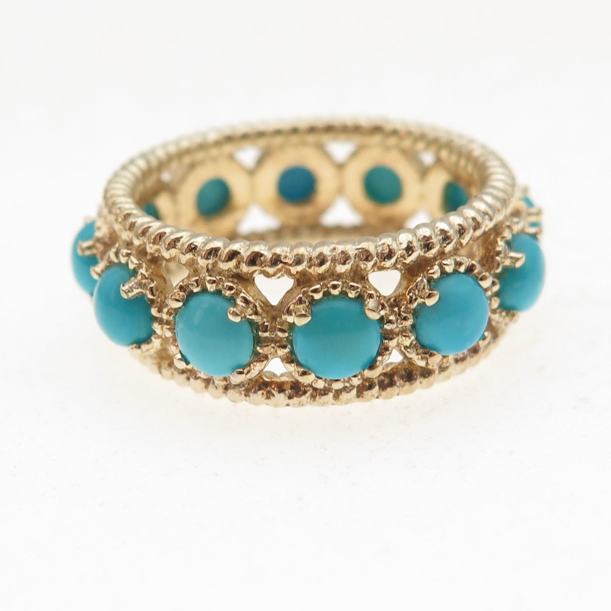 Chuck Clemency 925 Sterling Silver Gold Plated Real Turquoise Ring Size 8.25