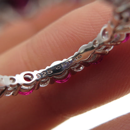 925 Sterling Silver Round-Cut Lab-Created Ruby & C Z Eternity Band Ring Size 6