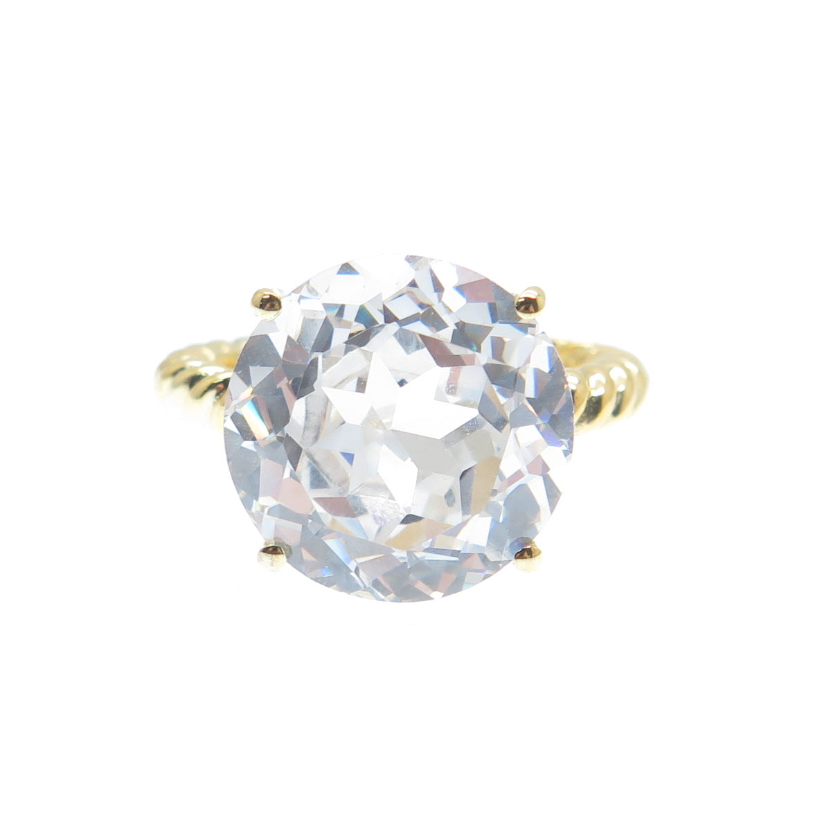 DSMK 925 Sterling Gold Plated Round-Cut C Z Twisted Engagement Ring Size 6
