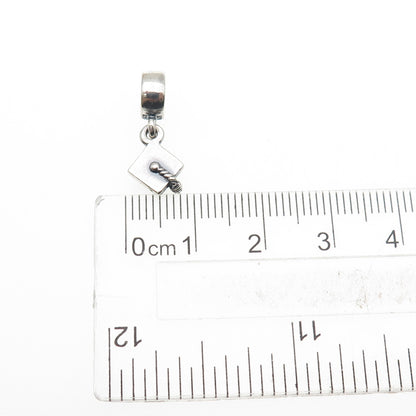 PANDORA 925 Sterling Silver Graduation Hat Oxidized Dangle Slide Charm