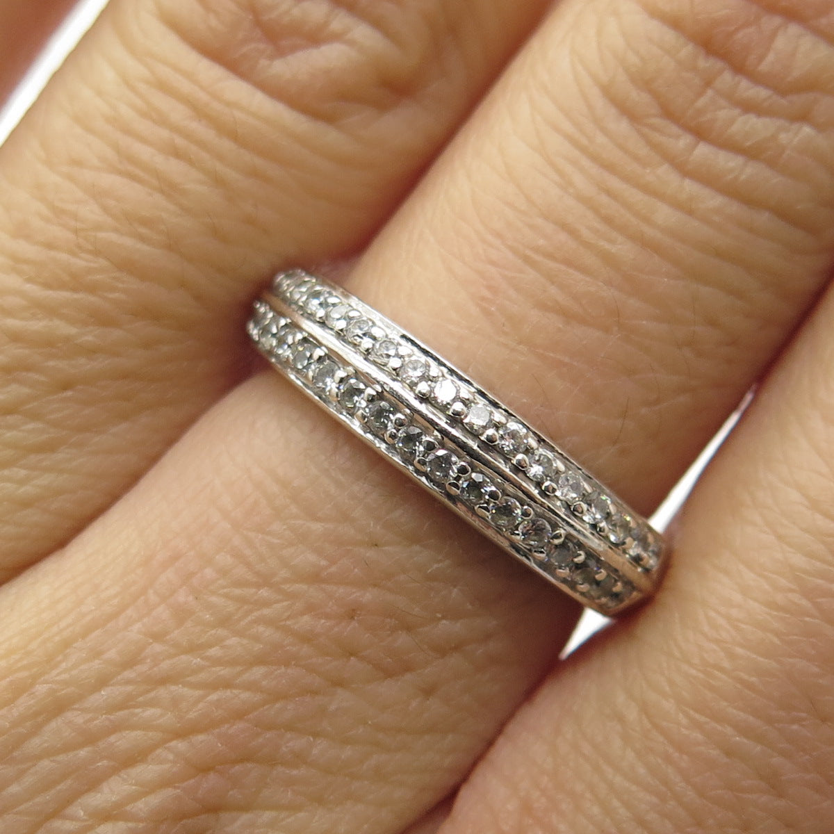 925 Sterling Silver Round-Cut C Z Half Eternity Ring Size 7