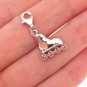 925 Sterling Silver Vintage Enamel Heart Roller Skate Lobster Lock Charm Pendant