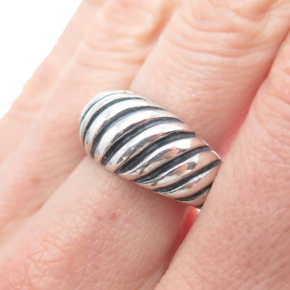 925 Sterling Silver Vintage Mexico Modernist Ribbed Oxidized Ring Size 8.5