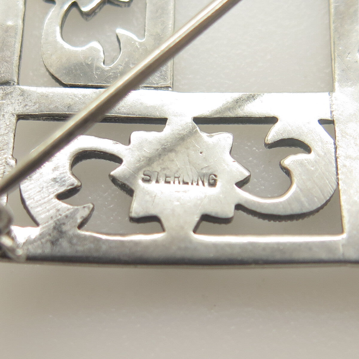 925 Sterling Silver Antique Art Deco Real Marcasite Flower Square Pin Brooch