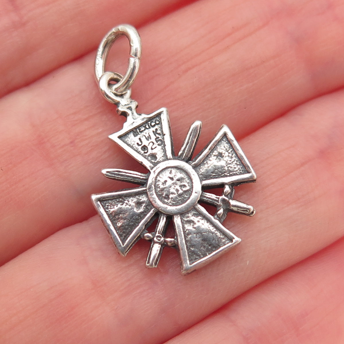 John W. Kessler 925 Sterling Silver Vintage Mexico Cross Medal Charm Pendant