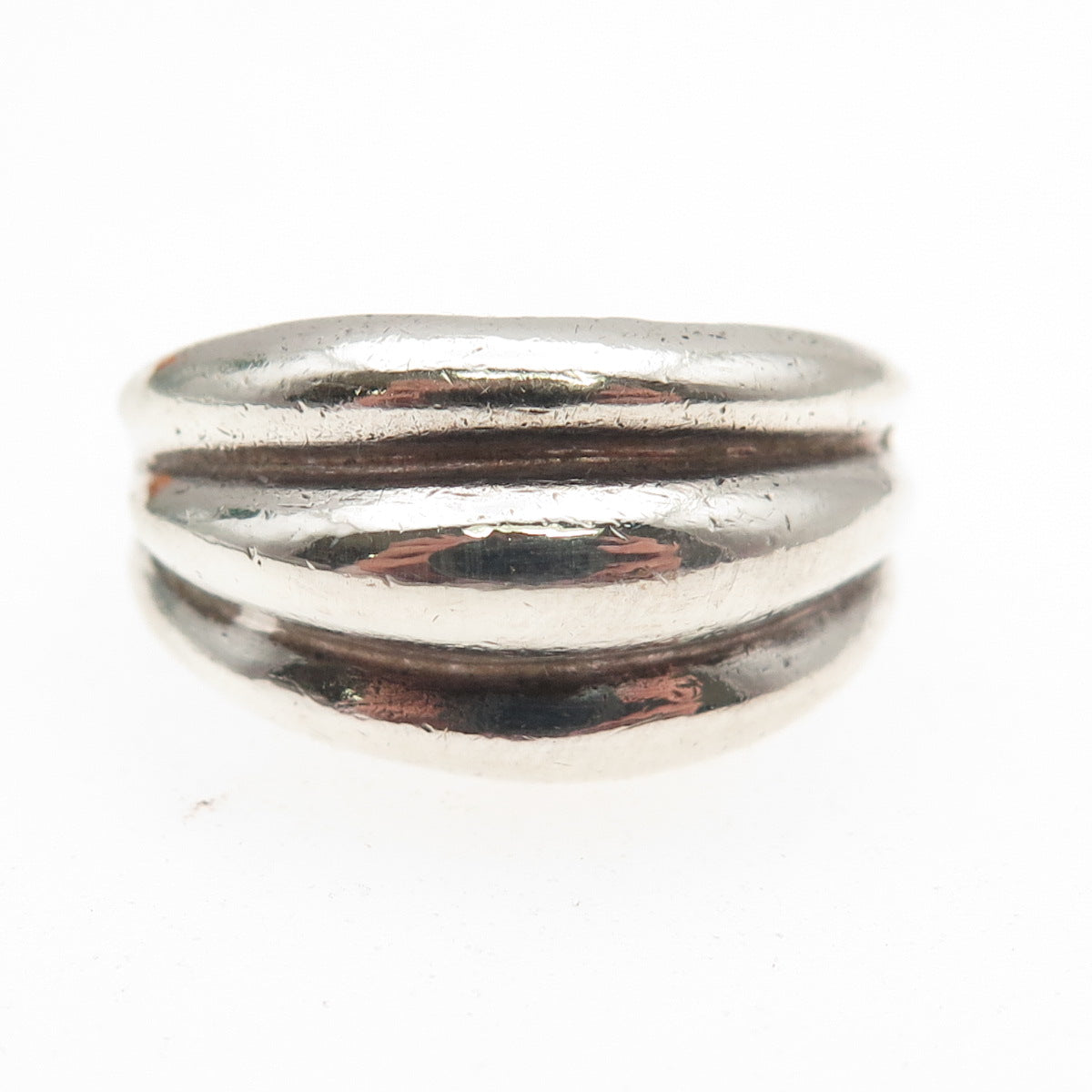 925 Sterling Silver Vintage England Modernist Ribbed Oxidized Ring Size 9