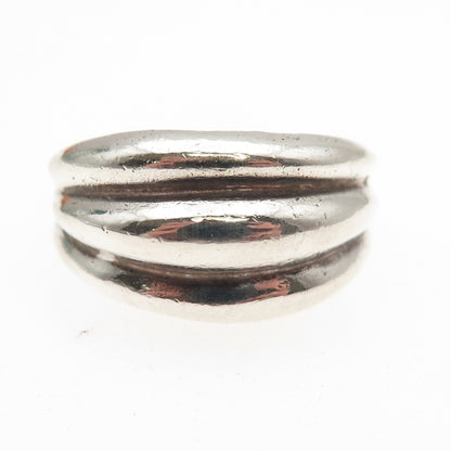 925 Sterling Silver Vintage England Modernist Ribbed Oxidized Ring Size 9