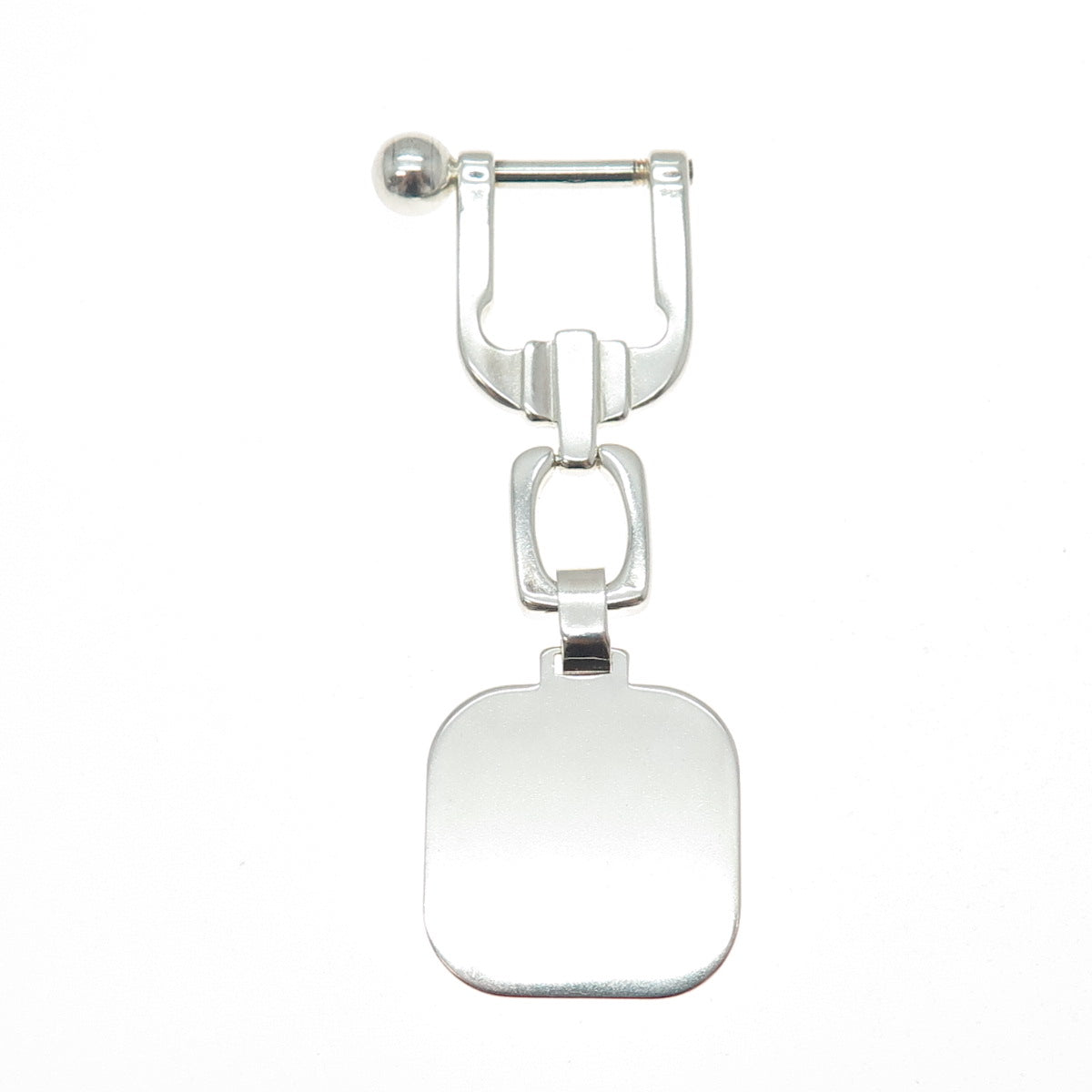 925 Sterling Silver Vintage Italy Engravable Tag Key Fob Chain Ring Holder