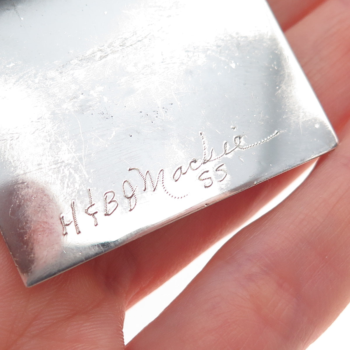 H & BJ Mackie Sterling Silver Vintage Real MOP Modernist Pin Brooch / Pendant