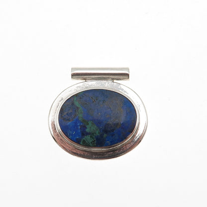 925 Sterling Silver Vintage Real Azurite Modernist Oxidized Slide Pendant