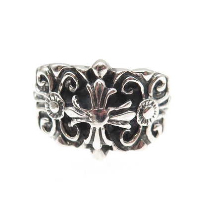 925 Sterling Silver Vintage Cross Oxidized Ring Size 13.75