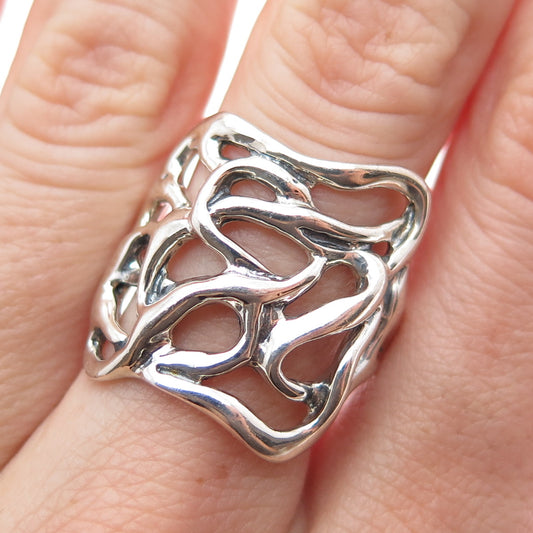 HAGIT GORALI 925 Sterling Silver Vintage Modernist Abstract Swirl Ring Size 9.25