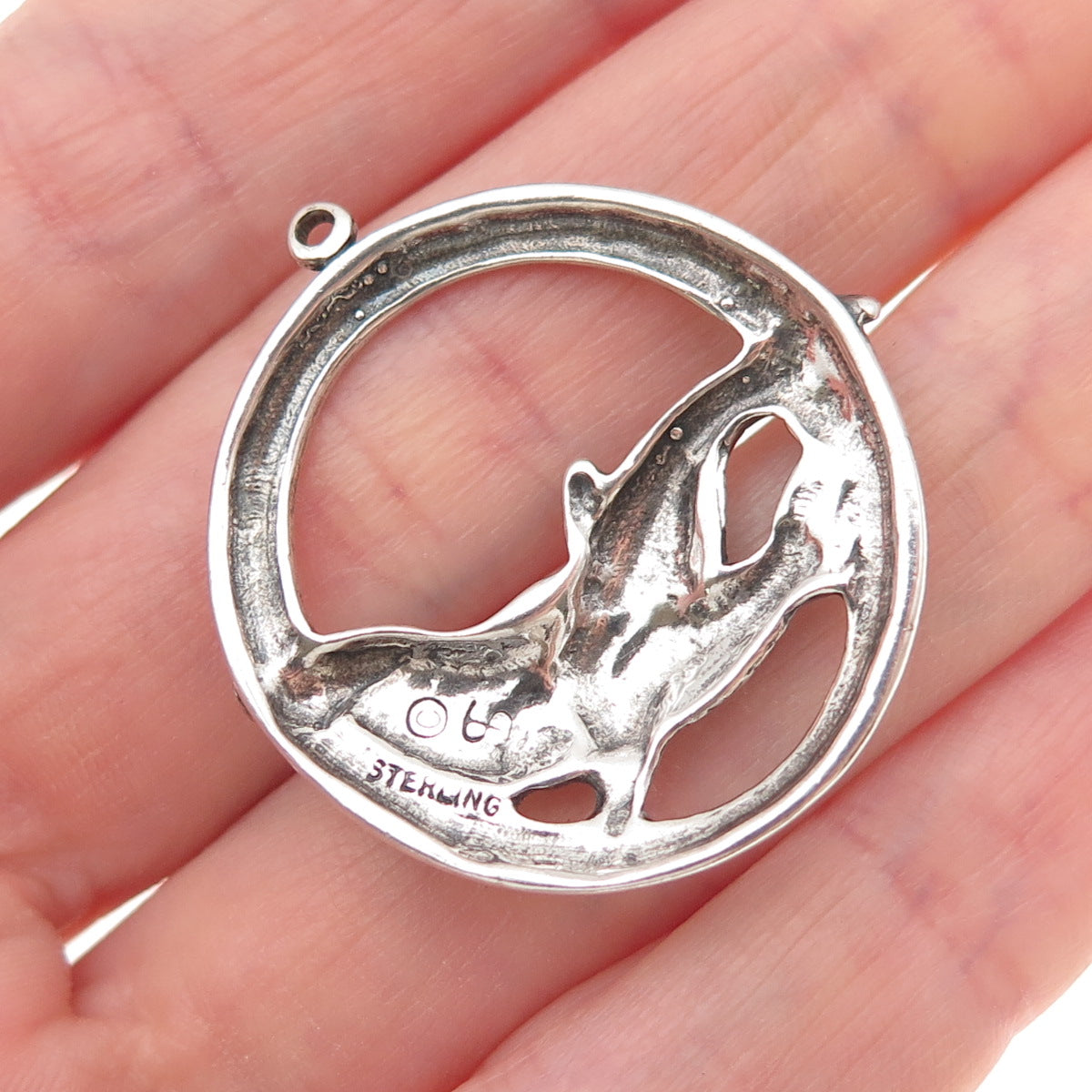 Shube 925 Sterling Silver Vintage Dolphin Couple Oxidized Charm Pendant