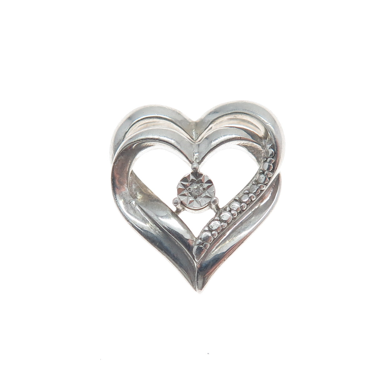RL RICHLINE Sterling Silver Real Diamond Interlocked Heart Mini Slide Pendant