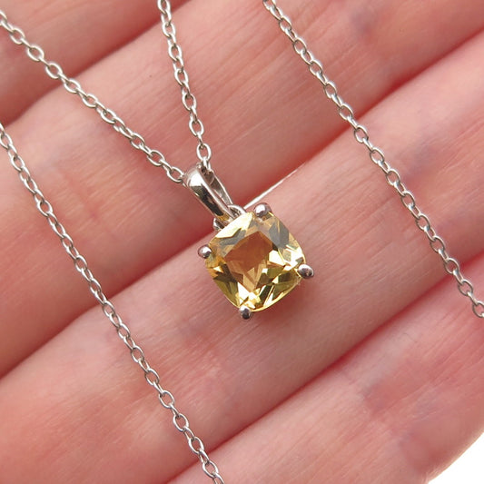 925 Sterling Silver Real Cushion-Cut Citrine Cable Chain Necklace 18"