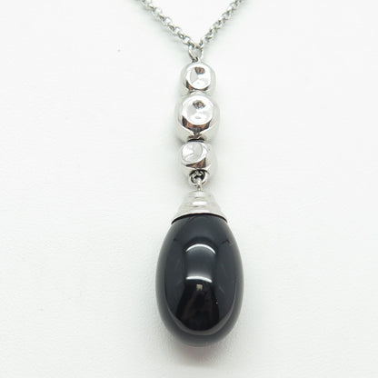 NOMINATION 925 Sterling Silver Real Black Onyx Gemstone Rolo Chain Necklace 18"