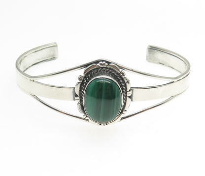 Old Pawn 925 Sterling Silver Southwestern Malachite Adjustable Cuff Bracelet 7"