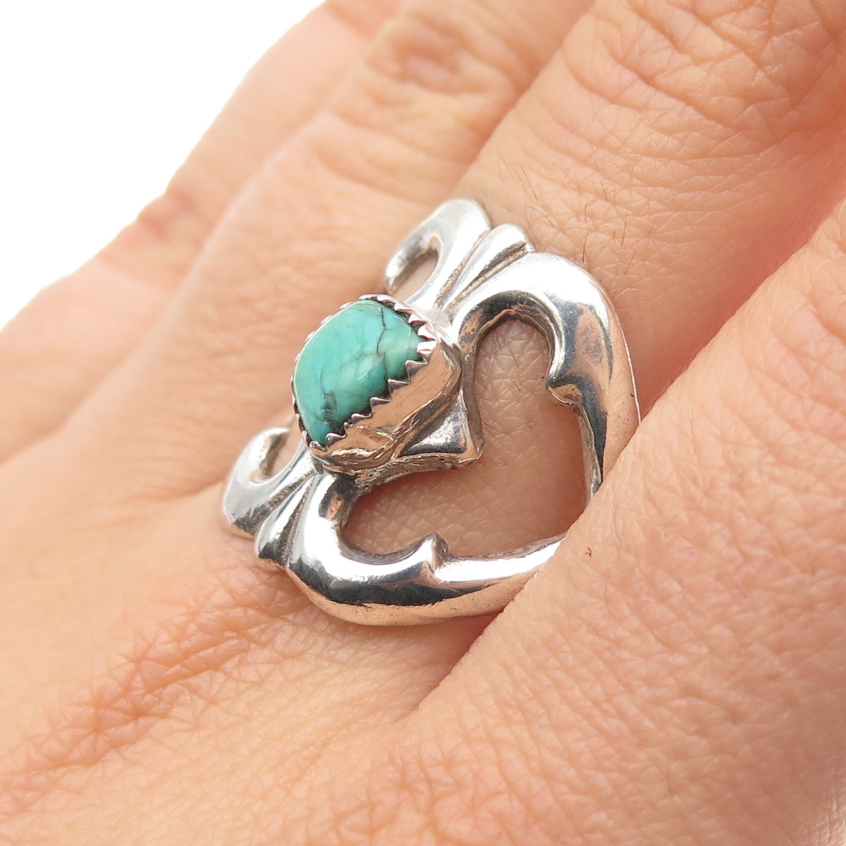 Old Pawn 925 Sterling Silver Vintage Southwestern Turquoise Ring Size 10.25
