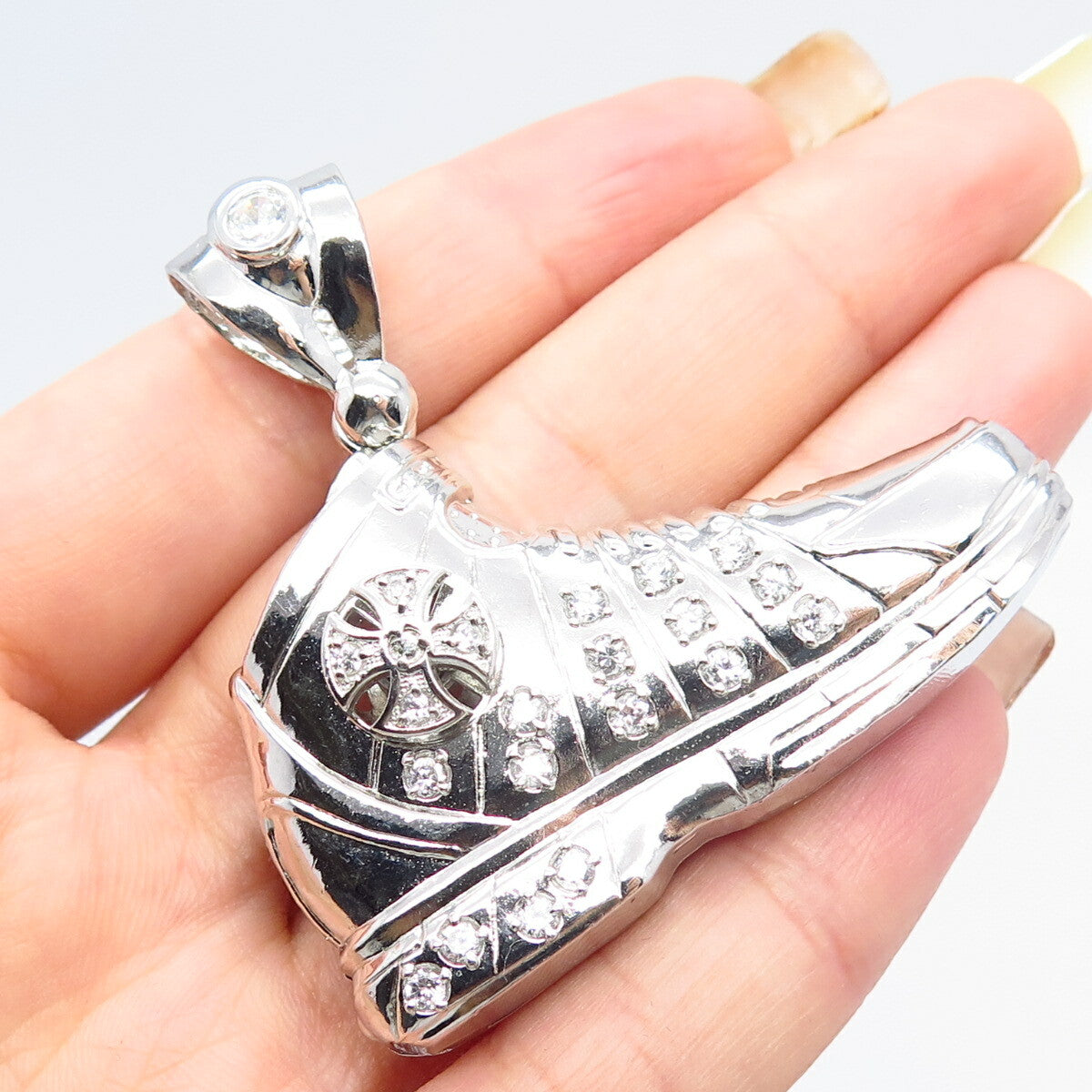 925 Sterling Silver C Z Sport Shoe / Sneaker Large Pendant