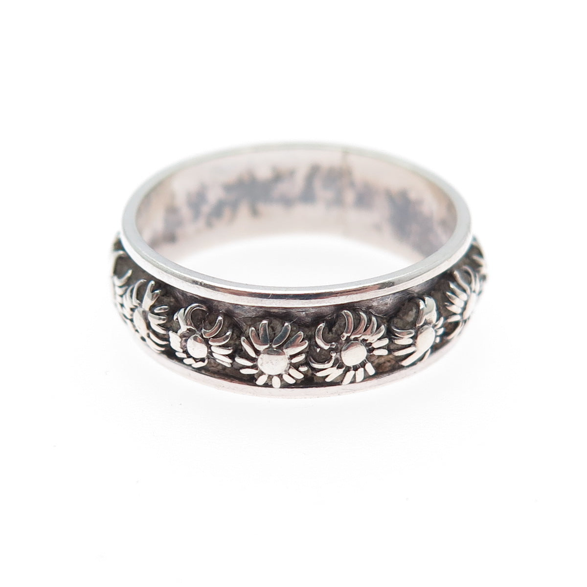 925 Sterling Silver Vintage Cannetille Oxidized Band Ring Size 6.25
