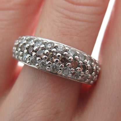 925 Sterling Silver Round-Cut Champagne & White C Z Ring Size 6.75