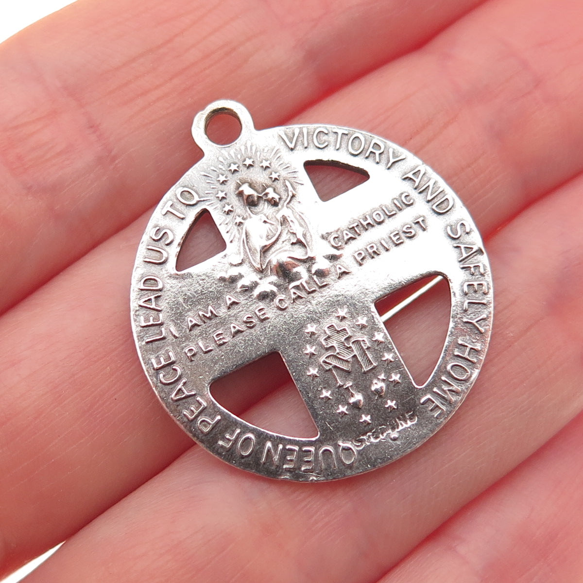 925 Sterling Silver Antique WWII Enamel 4-Way Cross Military Medal Charm Pendant