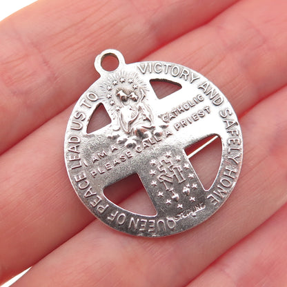 925 Sterling Silver Antique WWII Enamel 4-Way Cross Military Medal Charm Pendant