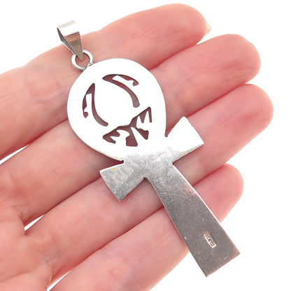 800 Silver Vintage Egyptian Ankh Oxidized Charm Pendant
