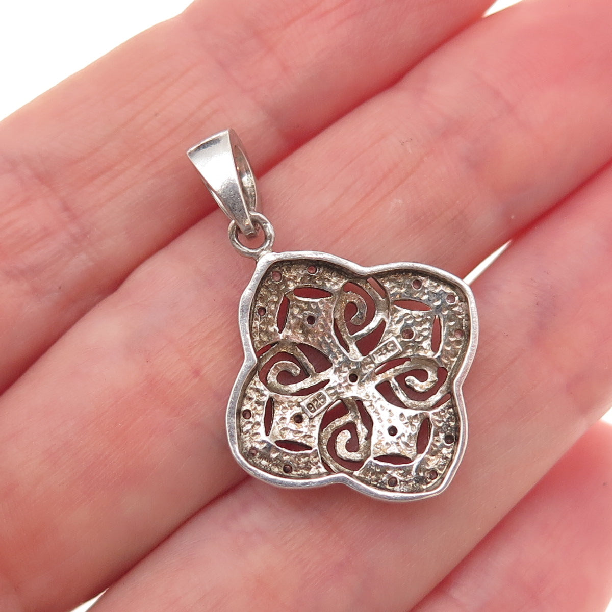 925 Sterling Silver Vintage Round-Cut C Z Cross Oxidized Charm Pendant