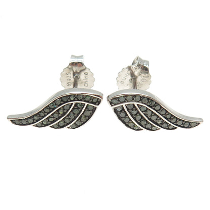 925 Sterling Silver Real Round-Cut Green Diamond Angel Wing Earrings