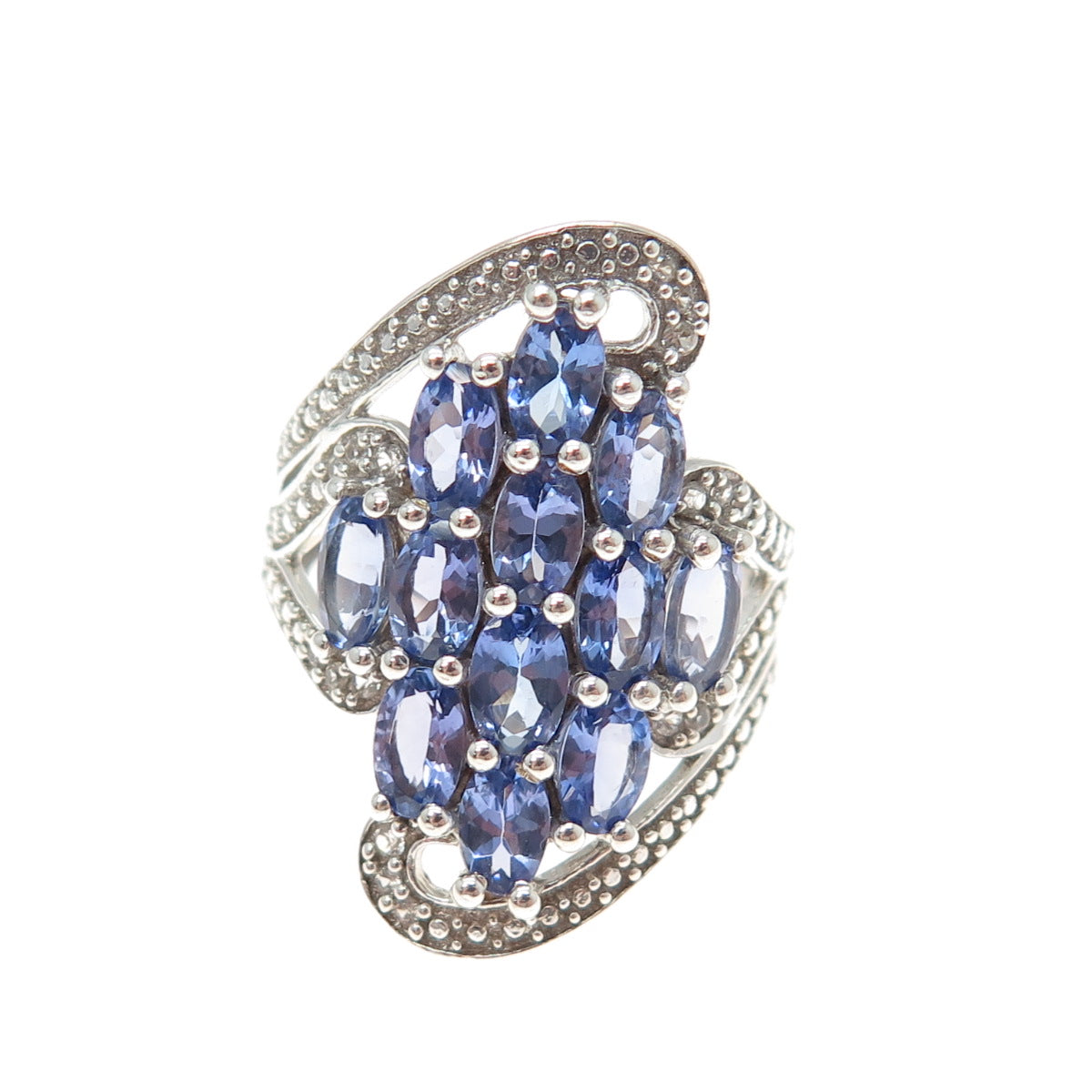 CHUCK CLEMENCY 925 Sterling Silver Real Tanzanite & White Topaz Ring Size 5.25
