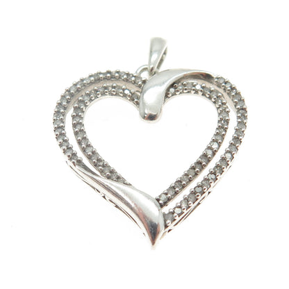 925 Sterling Silver Real Round-Cut Diamond Double Heart Pendant