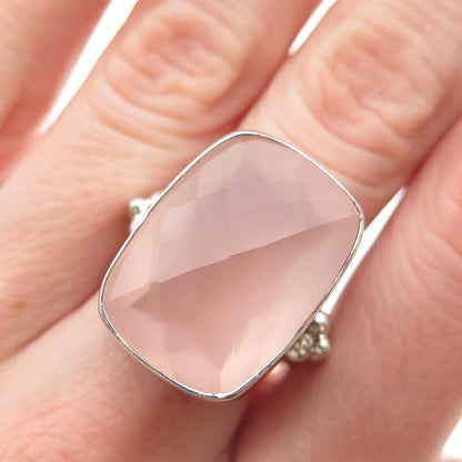 CID Clyde Duneier Sterling Silver Vintage Real Rose Quartz Modernist Ring Size 9