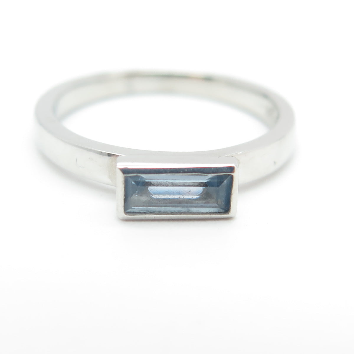 925 Sterling Silver Baguette-Cut Shaped Blue C Z Ring Size 6.75