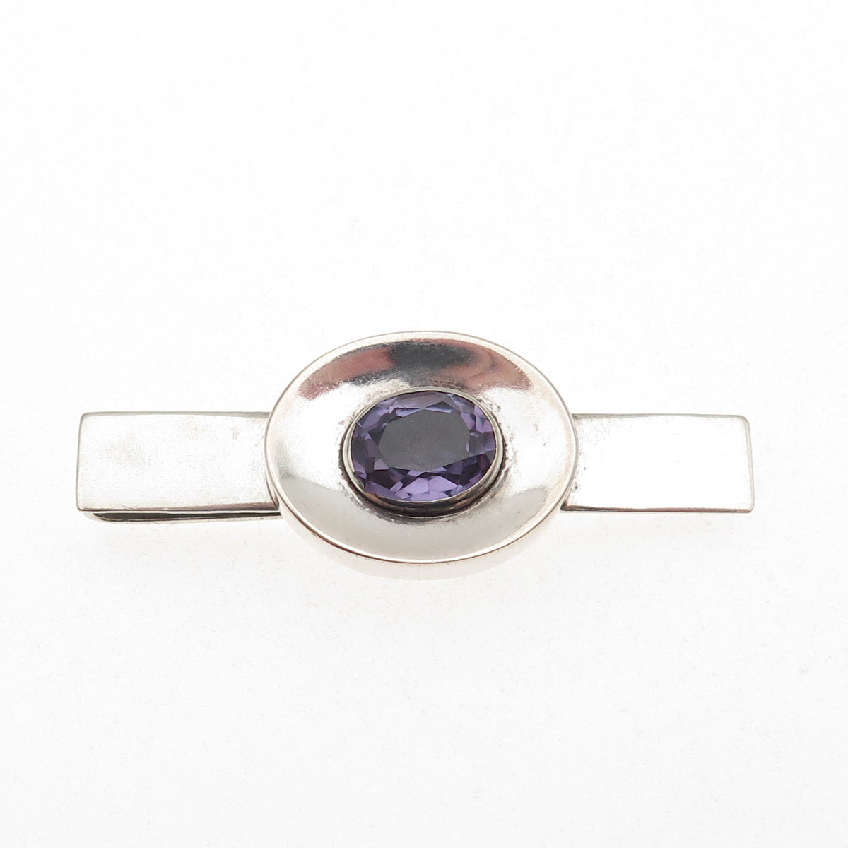 925 Sterling Vintage Mexico Lab-Created Peacock Sapphire Modernist Tie Clip