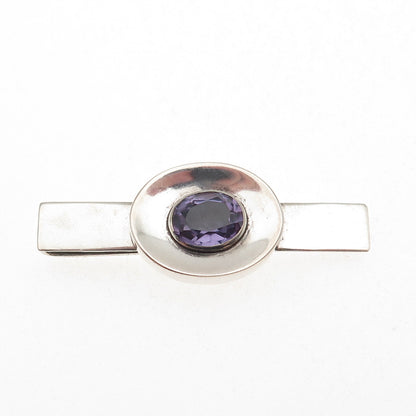 925 Sterling Vintage Mexico Lab-Created Peacock Sapphire Modernist Tie Clip