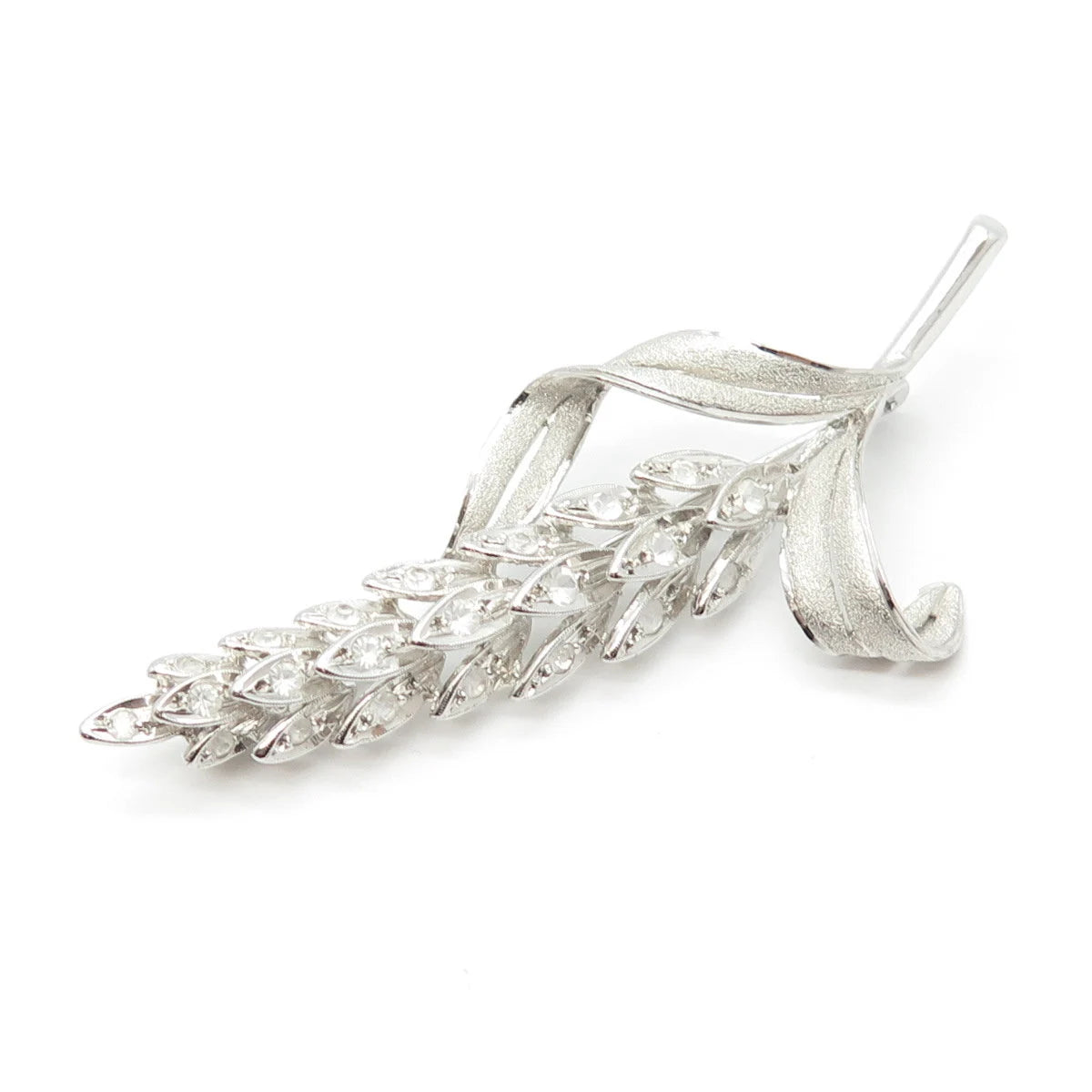 925 Sterling Silver Vintage Real Clear Quartz Leaf Pin Brooch