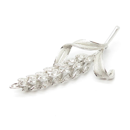 925 Sterling Silver Vintage Real Clear Quartz Leaf Pin Brooch