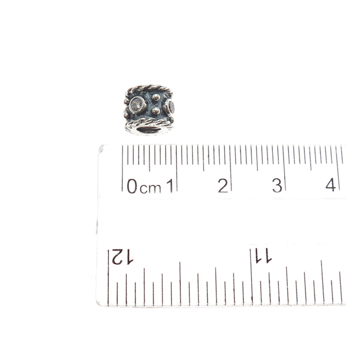 PANDORA 925 Sterling Silver Round-Cut C Z Oxy Crown Slide Bead Charm