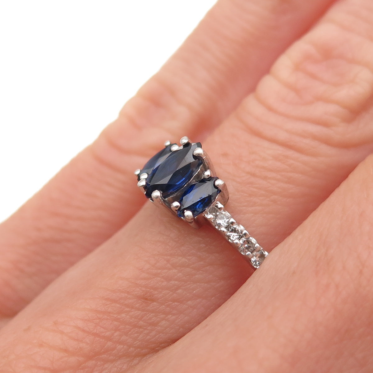 Sai 925 Sterling Silver Vintage Real Sapphire & White Topaz Ring Size 6