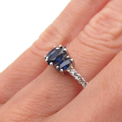 Sai 925 Sterling Silver Vintage Real Sapphire & White Topaz Ring Size 6