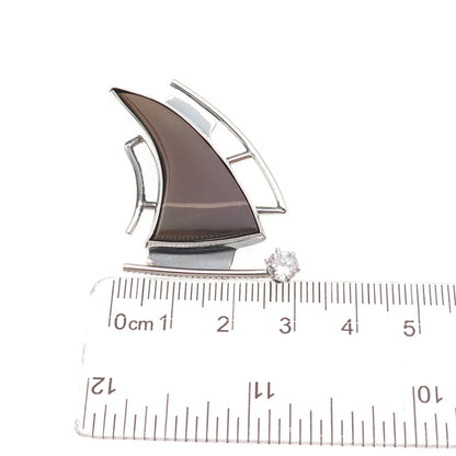 925 Sterling Silver Vintage Real Jasper & C Z Modernist Sailboat Slide Pendant