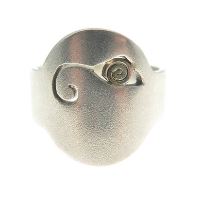925 Sterling Silver Vintage Modernist Rose Flower Spiral Ring Size 7
