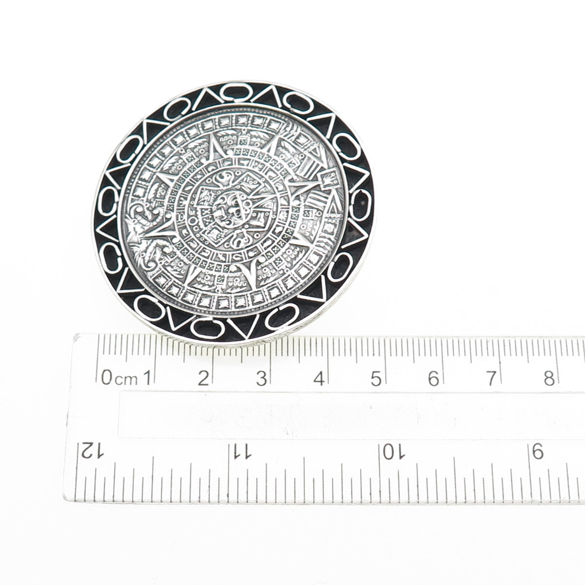 925 Sterling Silver Vintage Mexico Mayan Calendar Oxidized Pin Brooch / Pendant