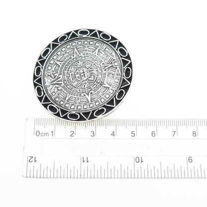 925 Sterling Silver Vintage Mexico Mayan Calendar Oxidized Pin Brooch / Pendant