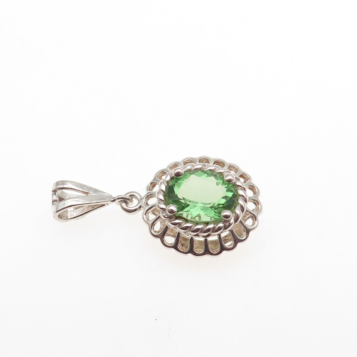 Badavici 925 Sterling Silver Oval-Cut Tsavorite C Z Floral Charm Pendant