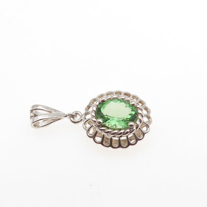 Badavici 925 Sterling Silver Oval-Cut Tsavorite C Z Floral Charm Pendant