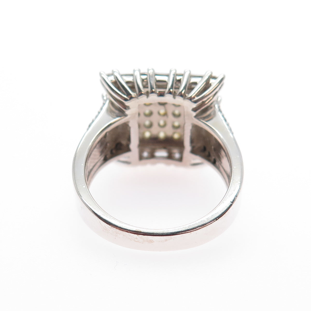 925 Sterling Silver 2-Tone Round & Emerald-Cut Canary & White C Z Ring Size 7